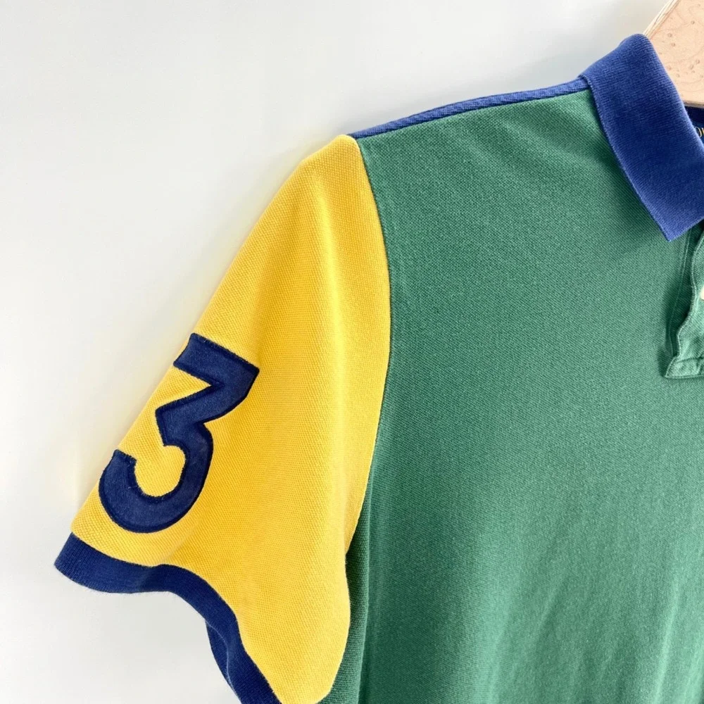 Polo Ralph Lauren Big Pony XXL Cotton Colorblock Green Blue Yellow Preppy Shirt